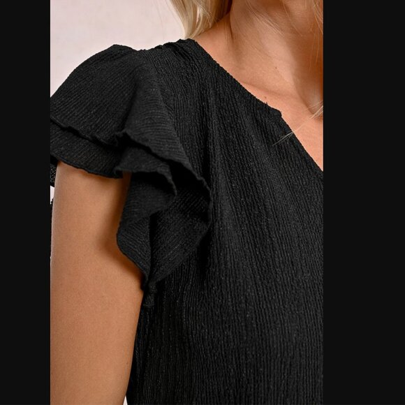 Molly Bracken La Soir Black Ruffle Texture Top / Blouse - Picture 5 of 7
